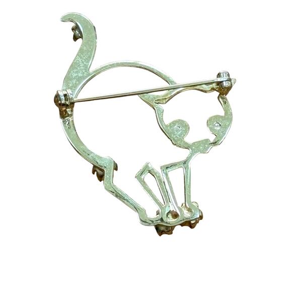 Halloween Scared Cat Brooch Gold Tone Pearl Beads Rhinestone Eyes Novelty Pin - Picture 3 of 5